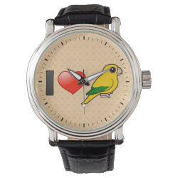 I Love Golden Conures Men's Vintage Black Leather Strap Watch