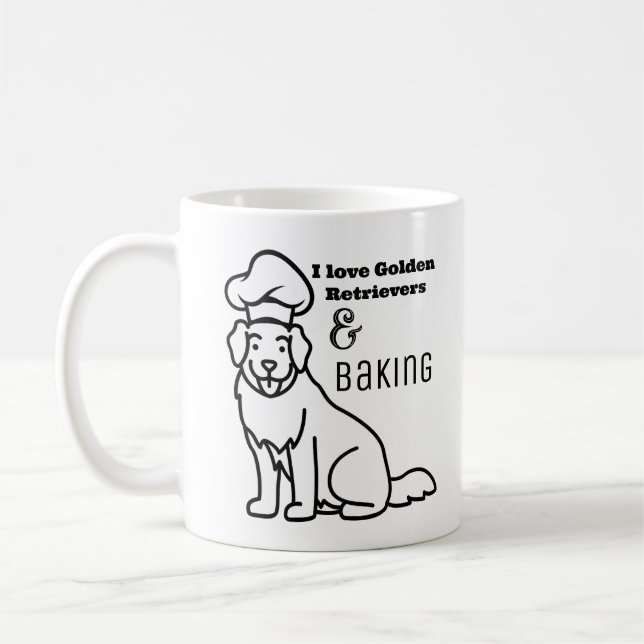 I Love Golden Retrievers and Baking  Line Art Coffee Mug (Left)