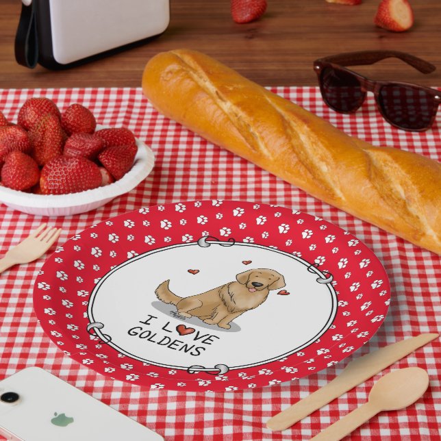 I Love Goldens I Love Golden Retrievers Cute Paper Plates (Picnic)