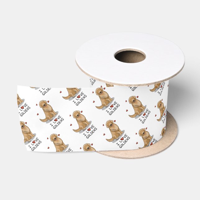 I Love Goldens - I Love Golden Retrievers Satin Ribbon (Spool)
