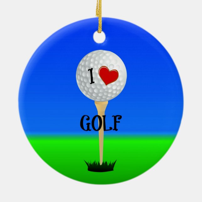 I Love Golf, Golf Ball on Tee Ceramic Ornament (Back)