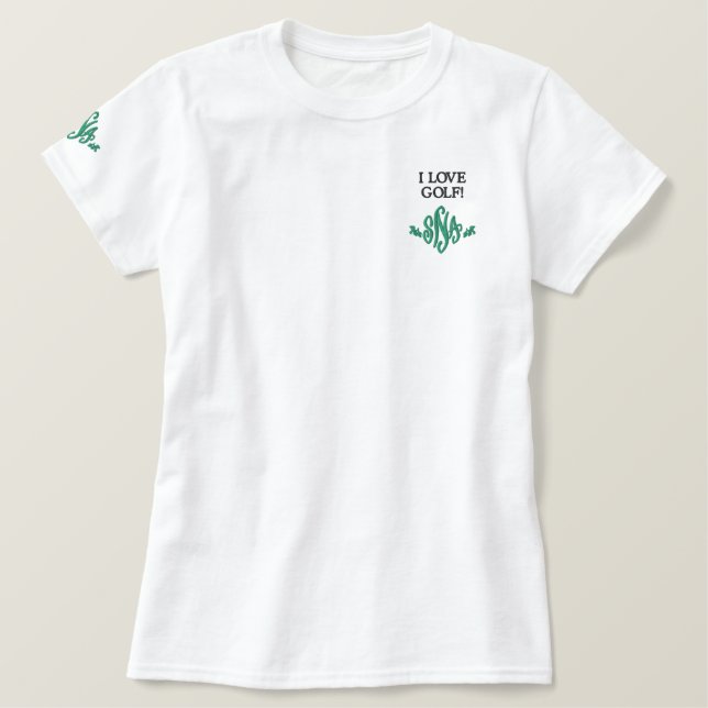 I Love Golf Green Monogram Embroidered Shirt (Design Front)