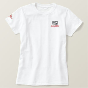 I Love Golf Red Monogram Name Embroidered Shirt