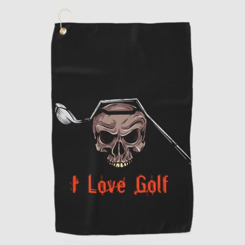 I LOVE GOLF  Skull with Golf Club Bent Over Head Golf Towel