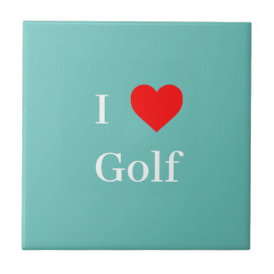 I love Golf Typography & Red Heart Mint Green Ceramic Tile