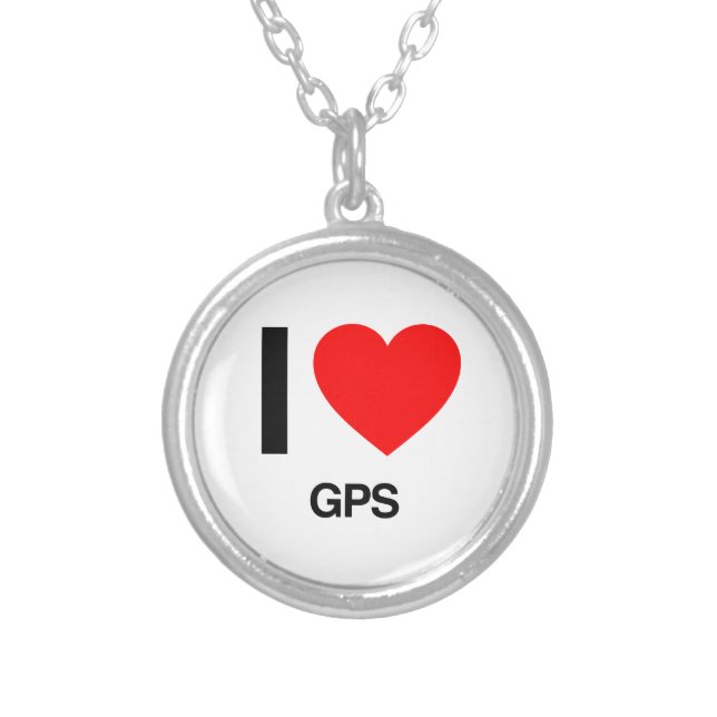 i love gps silver plated necklace (Front)