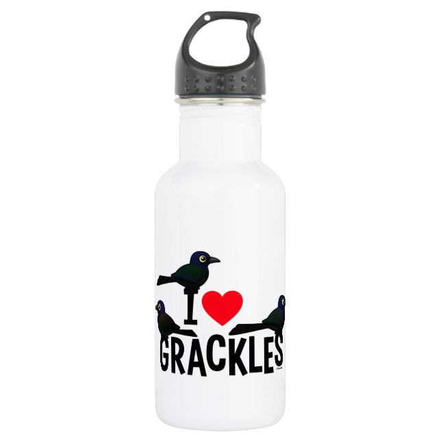 I Love Grackles Stainless Steel Water Bottle (Front)