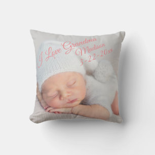 I Love Grandma Birth Announcement Photo Throw Pillow