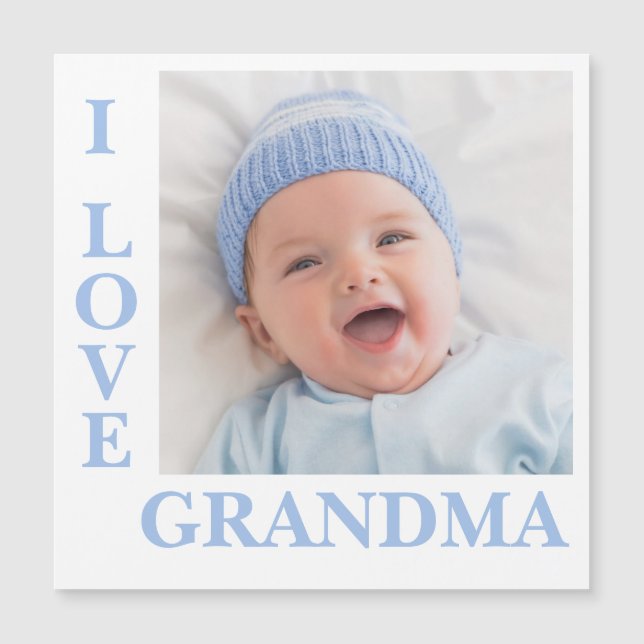 I Love Grandma Typography Photo Magnetic Card (Front)