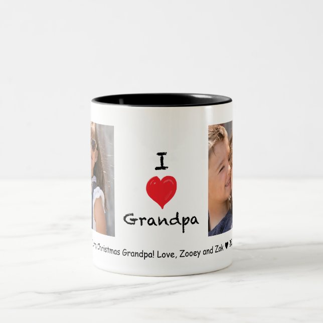 I love Grandpa 2 Photo Customizable Mug (Center)
