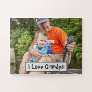 I Love Grandpa Photo Personalize Text Kids Gift Jigsaw Puzzle