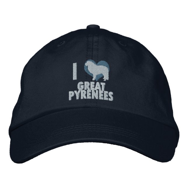 I Love Great Pyrenees Embroidered Hat (Blue) (Front)