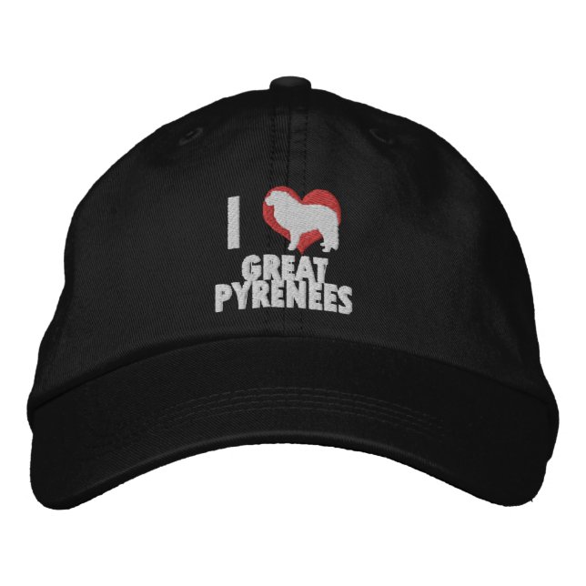 I Love Great Pyrenees Embroidered Hat (Dark) (Front)
