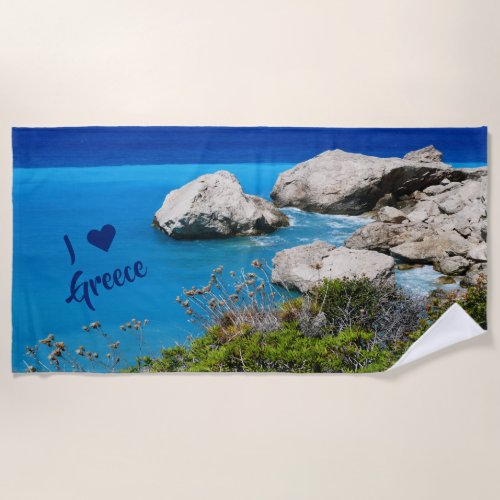 I love greece  beach towel