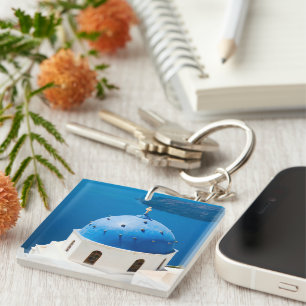 I love Greece Church Santorini blue photo and text Keychain