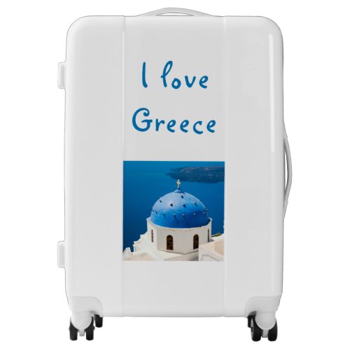 I love Greece Church Santorini blue photo and text Luggage