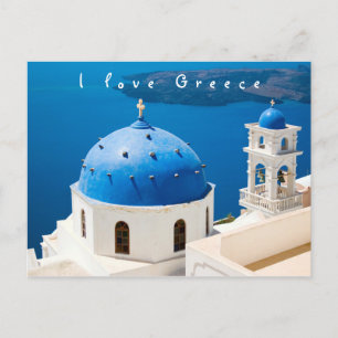 I love Greece Church Santorini blue photo and text Postcard