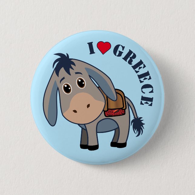 'I love Greece' Cute Donkey Button (Front)