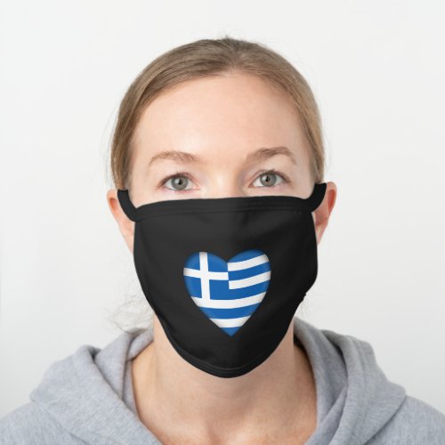 I love Greece Greek Flag Colors Heart Black Cotton Face Mask