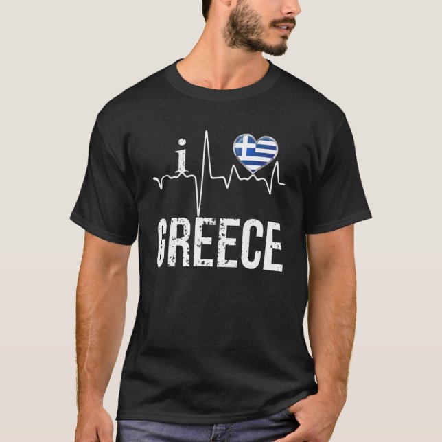 I Love Greece Heartbeat Flag For Greek Pride T-Shirt (Front)