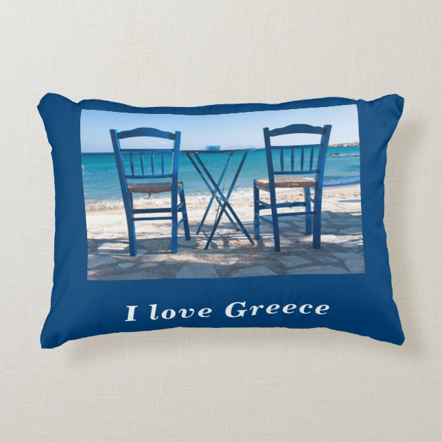 I love Greece taverna photo blue and white Accent Pillow (Front)