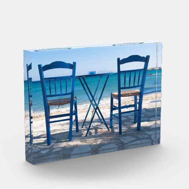 I love Greece taverna photo blue and white Block (Left)