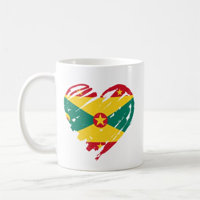 I Love Grenada - Grenadian Flag Heart Shape Coffee Mug (Left)
