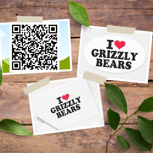 I Love Grizzly Bears Oval Sticker