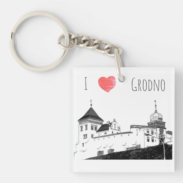 I Love Grodno Belarus Architecture Sketch Castle Keychain (Front)