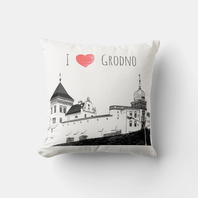 I Love Grodno Belarus Architecture Sketch Castle Throw Pillow (Front)