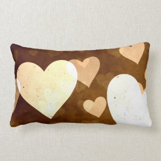 I Love Grunge Light Brown Heart Pattern Pillow