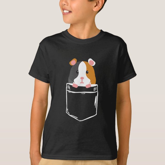 I Love Guinea Pig Pocket Owner Cavy Caricature T-Shirt (Front)