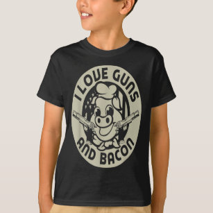 I Love Guns and Bacon Pork Pig Funny T-Shirt