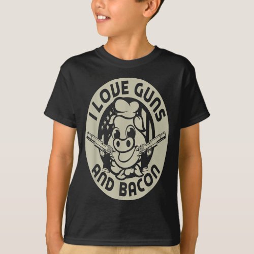 I Love Guns and Bacon Pork Pig Funny T_Shirt