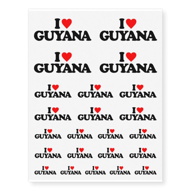 I LOVE GUYANA TEMPORARY TATTOOS (Front)