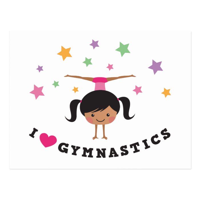 I love gymnastics cartoon girl, african american post cards