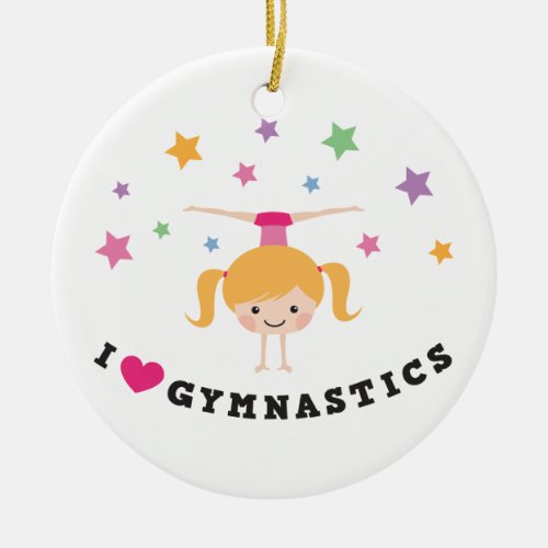 I love gymnastics cartoon girl doing handstand ceramic ornament