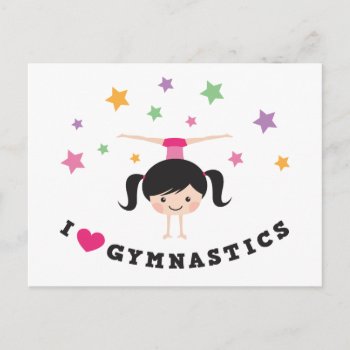 I Love Gymnastics Cartoon Girl Doing Handstand Postcard by BrightAndBreezy at Zazzle