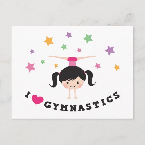 I love gymnastics cartoon girl doing handstand postcard