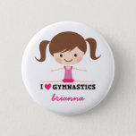 I Love Gymnastics Cartoon Girl Personalized Name Button at Zazzle