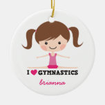 I Love Gymnastics Cartoon Girl Personalized Name Ceramic Ornament at Zazzle