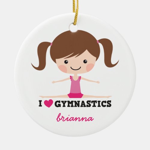 I love gymnastics cartoon girl personalized name ceramic ornament