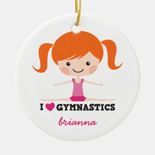 I love gymnastics cartoon girl personalized name ceramic ornament
