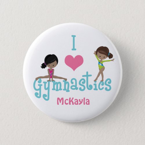 I Love Gymnastics Cute African American Girl Button