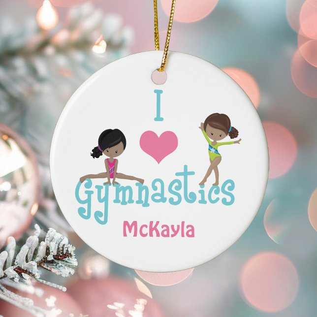 I Love Gymnastics Cute African American Girl Ceramic Ornament (Creator Uploaded)
