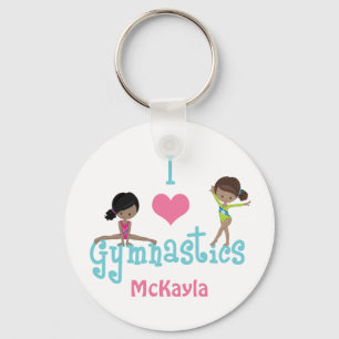 I Love Gymnastics Cute African American Girl Keychain