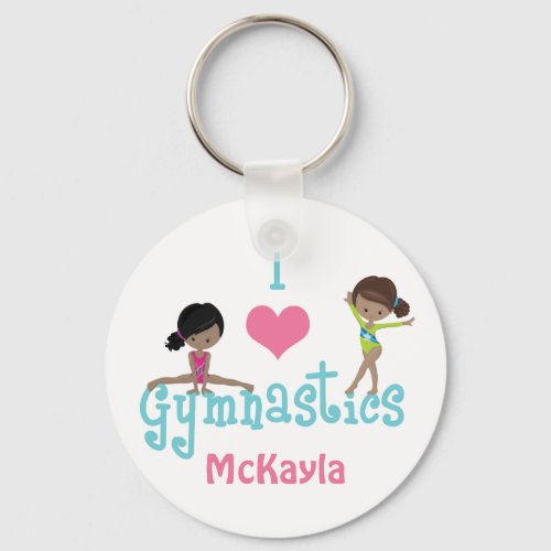 I Love Gymnastics Cute African American Girl Keychain