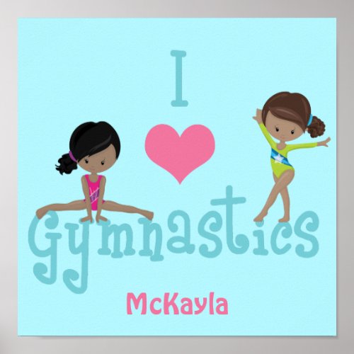 I Love Gymnastics Cute African American Girl Poster