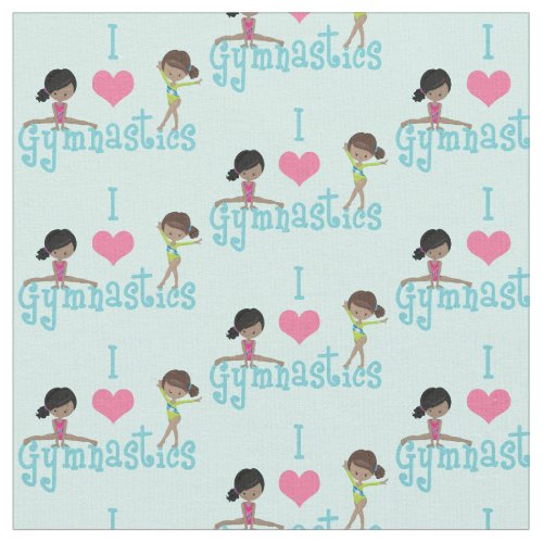 I Love Gymnastics Cute African American Gymnast Fabric