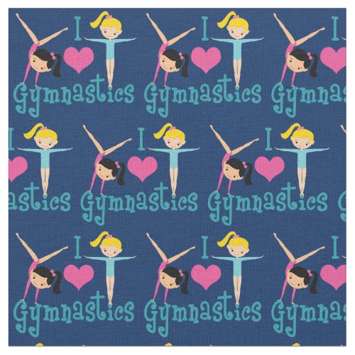 I Love Gymnastics Cute Blue Gymnast Fabric